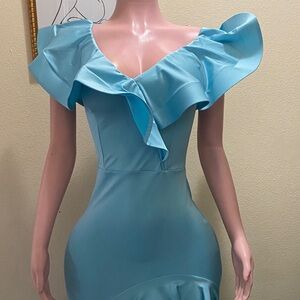 Elegant Blue Ruffle Dress